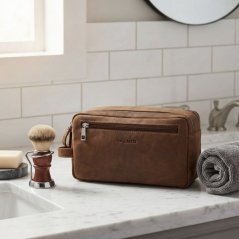 Hnědá kožená kosmetická taška Valmio Trip-1053
