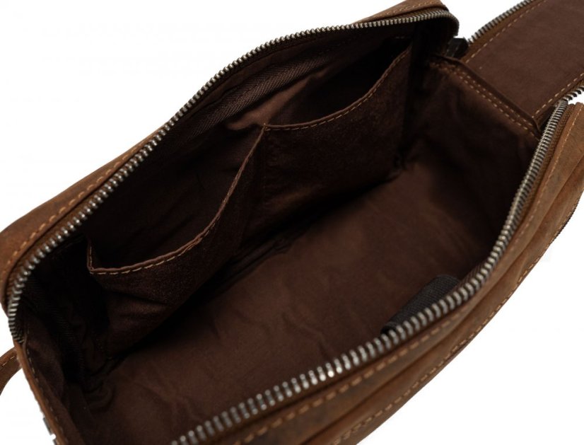 Hnědá kožená kosmetická taška Valmio Trip-1053