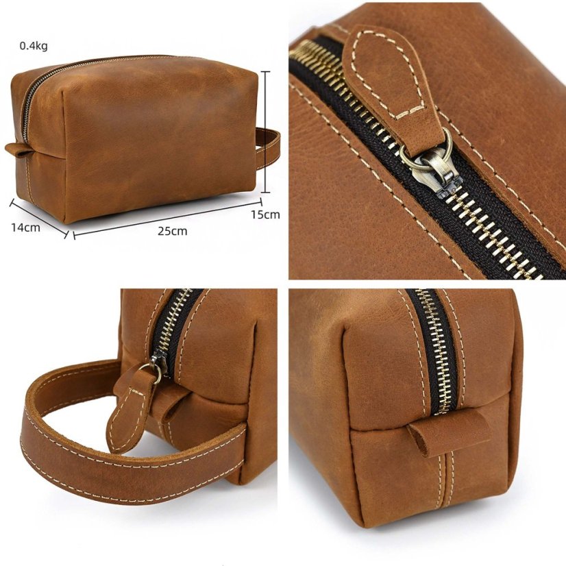 Geantă de toaletă din piele maro Valmio Horezu