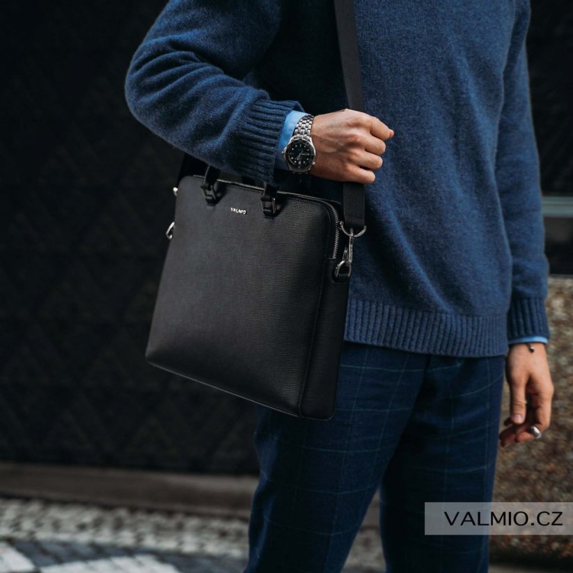 Valmio Black lock pravá kožená taška