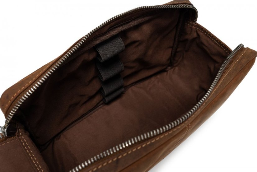 Hnědá kožená kosmetická taška Valmio Trip-1053