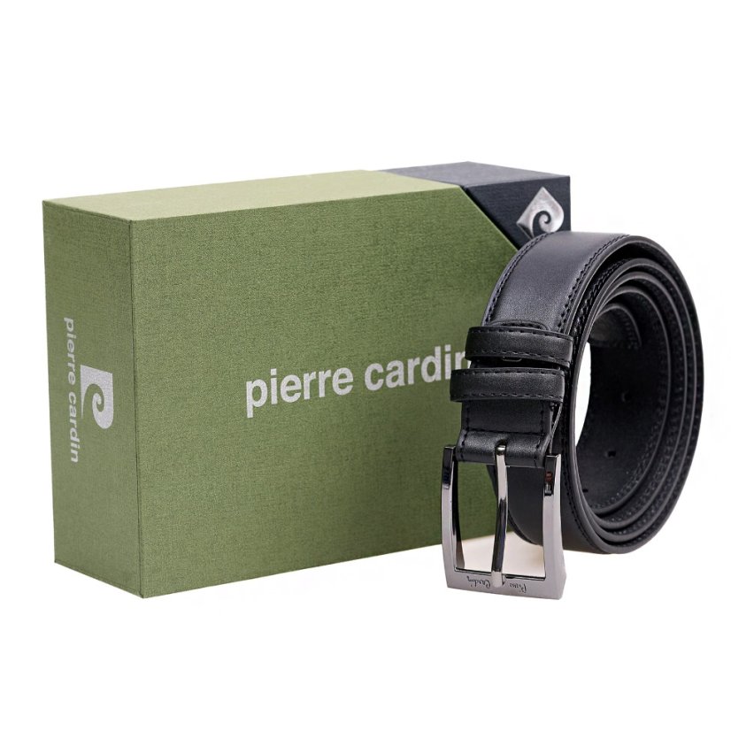Černý pánský kožený opasek Pierre Cardin
