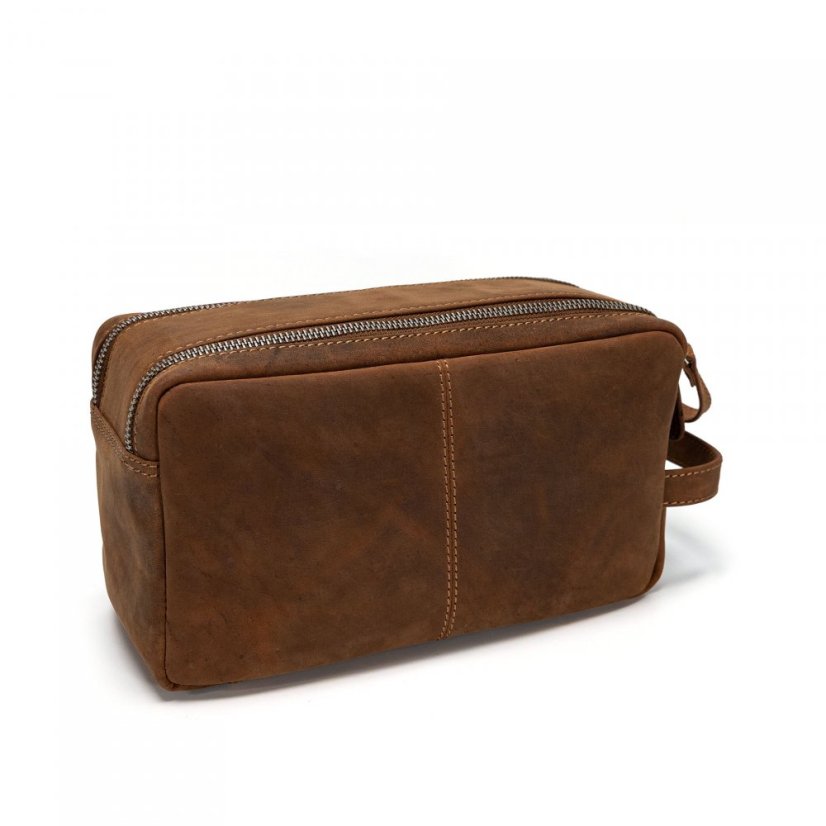 Hnědá kožená kosmetická taška Valmio Trip-1053