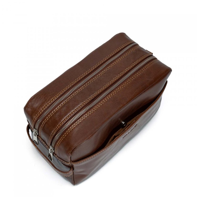 Hnědá kožená kosmetická taška Valmio Trip-1052
