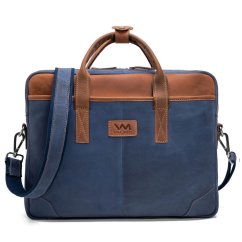 Kék bőr laptop táska Valmio Denton 2.0