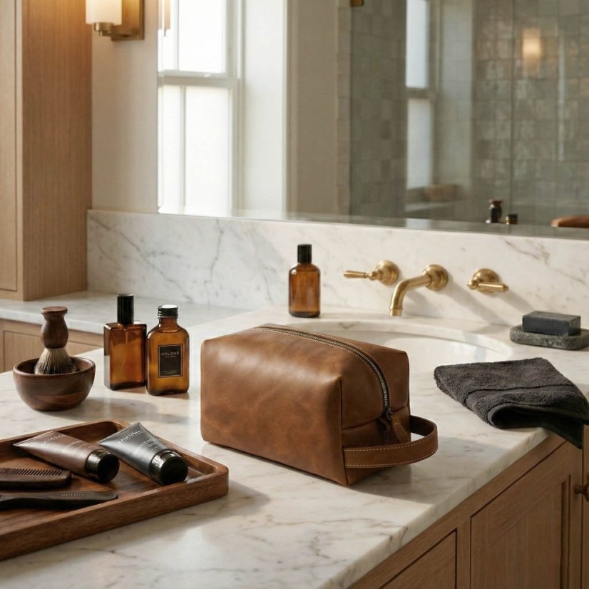 Hnedá kožená kozmetická taška Valmio Horezu