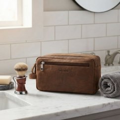 Hnědá kožená kosmetická taška Valmio Trip-1053
