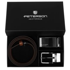 PETERSON férfi ajándékszett – fekete bőr öv + 2 csat