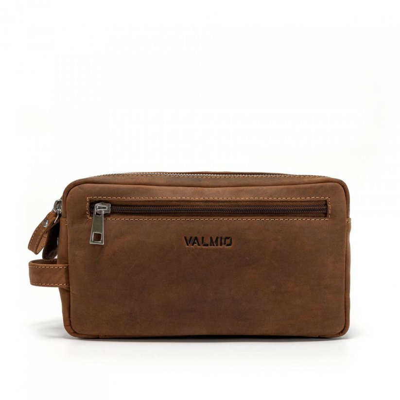 Hnědá kožená kosmetická taška Valmio Trip-1053