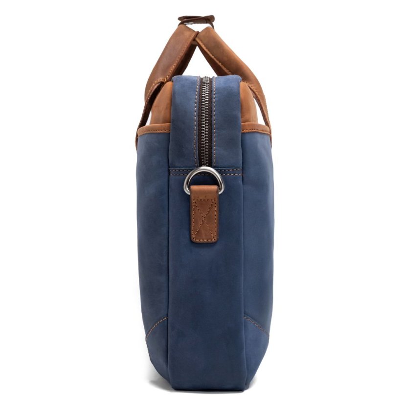 Modrá kožená taška na notebook Valmio Denton 2.0