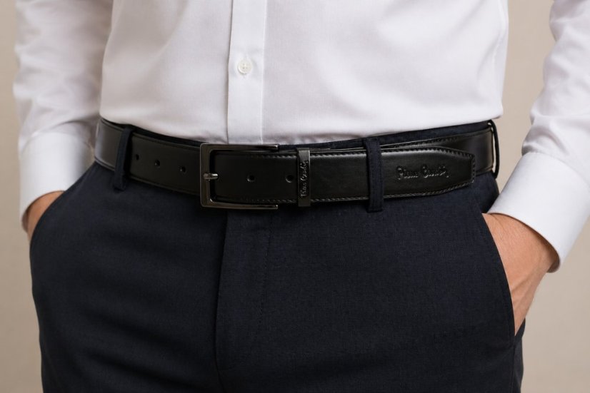 Kožený obojstranný (čierno-modrý) opasok Pierre Cardin fwyx5