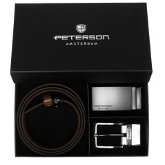 Férfi ajándékszett PETERSON – kétoldalas bőr öv + 2 csat