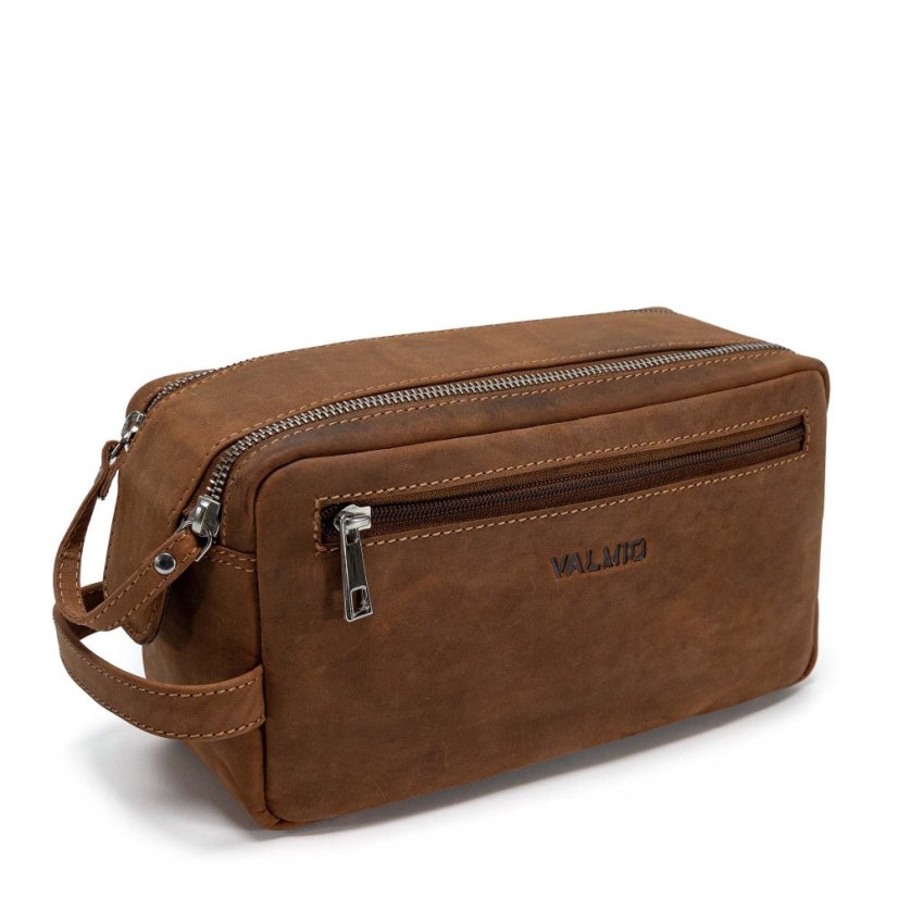 Hnědá kožená kosmetická taška Valmio Trip-1053
