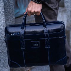 Modrá kožená taška na notebook Carlsbad