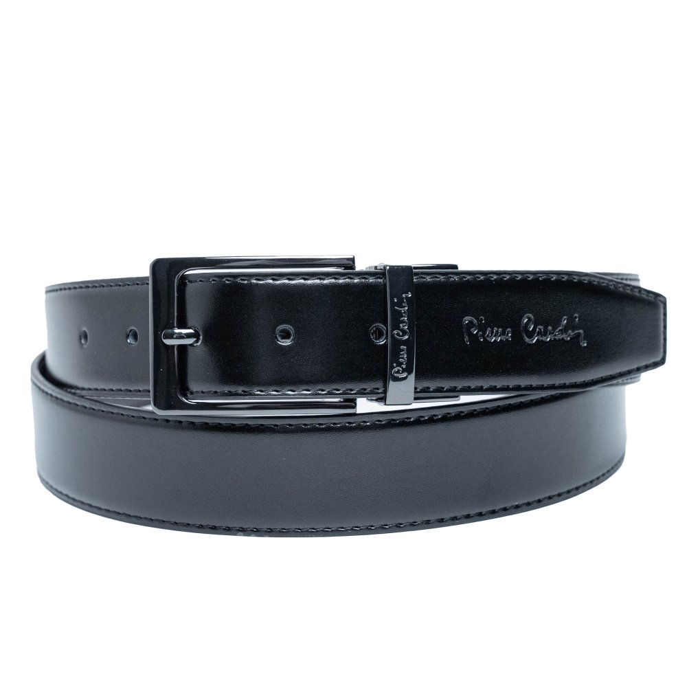 Pierre Cardin Kožený oboustranný (černý / modrý) opasek fwyx5 Černá fwyx5-gg01-N-BLU