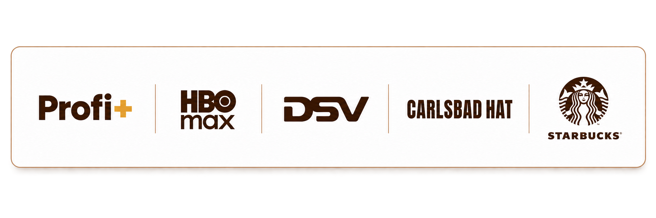 Clients de Valmio : Profi+, HBO Max, DSV, Carlsbad Hat, Starbucks