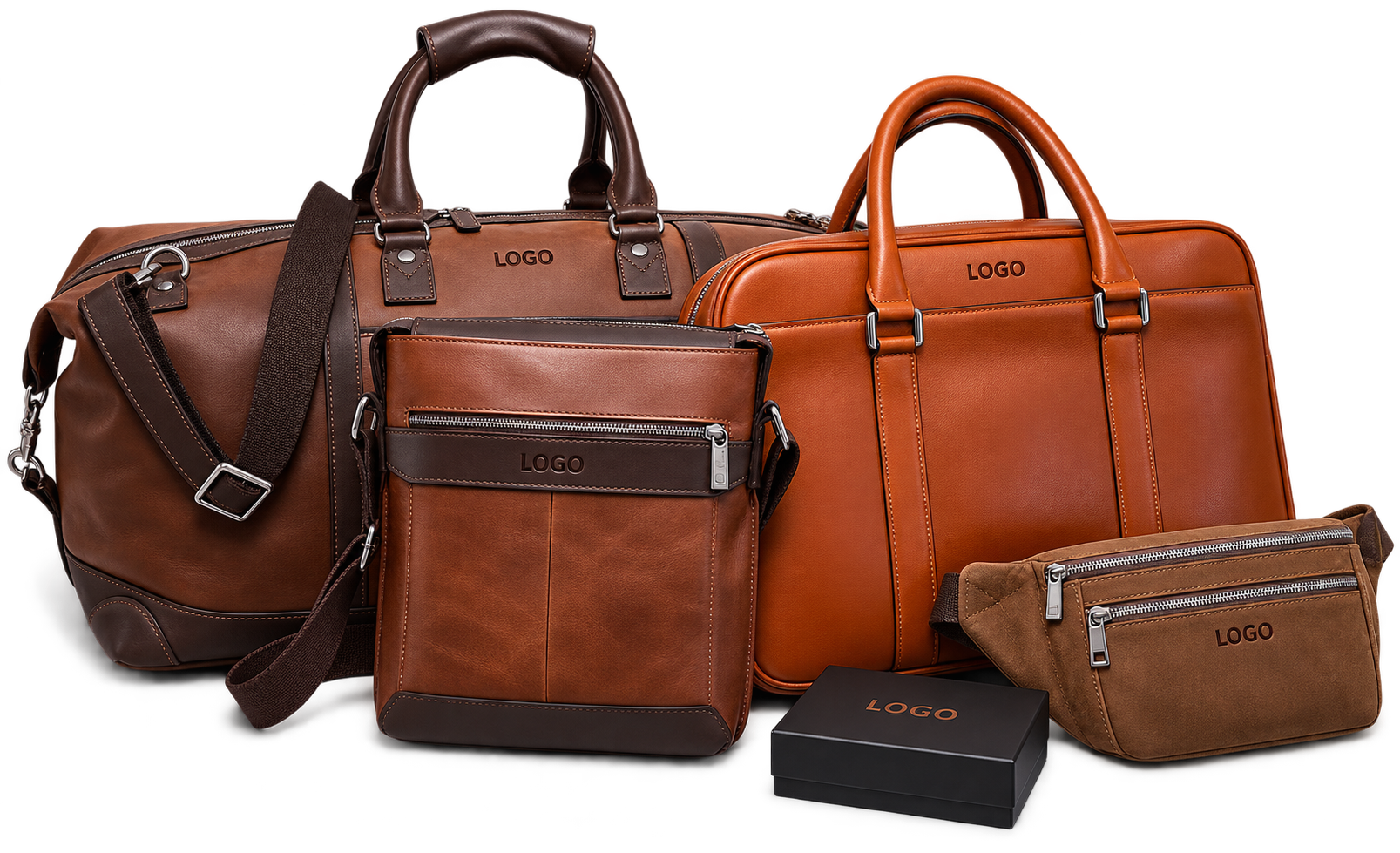 Sacs en cuir Valmio avec logo d'entreprise - fabrication de maroquinerie personnalisée pour les entreprises