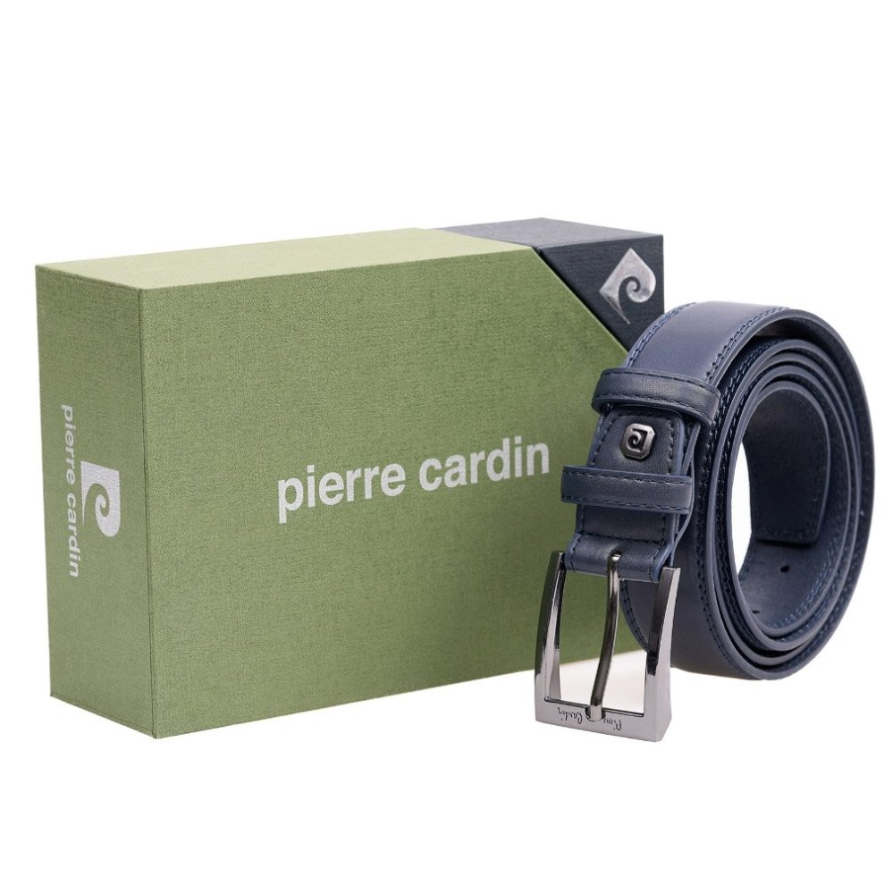 Modrý pánsky kožený opasok Pierre Cardin